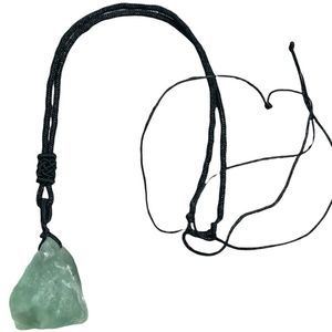 Raw Green Fluorite Rough Real Stone necklace on black string